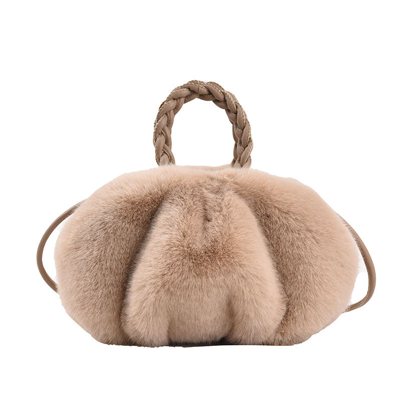 Plush Pumpkin Fur Pleated Shoulder Bag